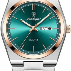 POEDAGAR 930 Business Luminous Stainless Steel Quartz Men’s Watch- Silver Green