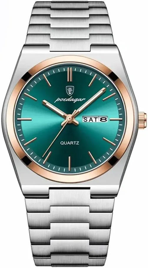 POEDAGAR 930 Business Luminous Stainless Steel Quartz Men’s Watch- Silver Green