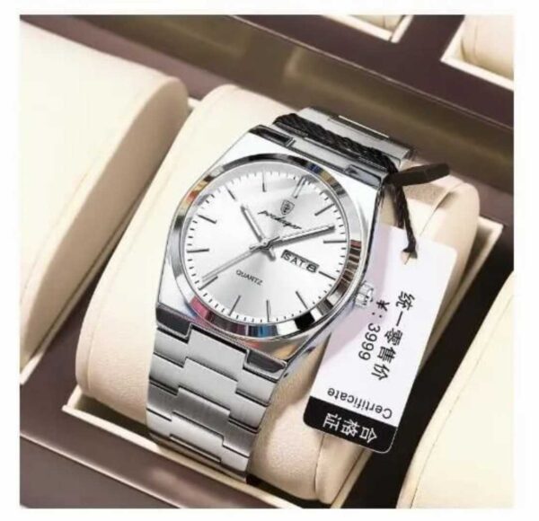POEDAGAR 930 Business Luminous Stainless Steel Quartz Men’s Watch- SILVER WHITE