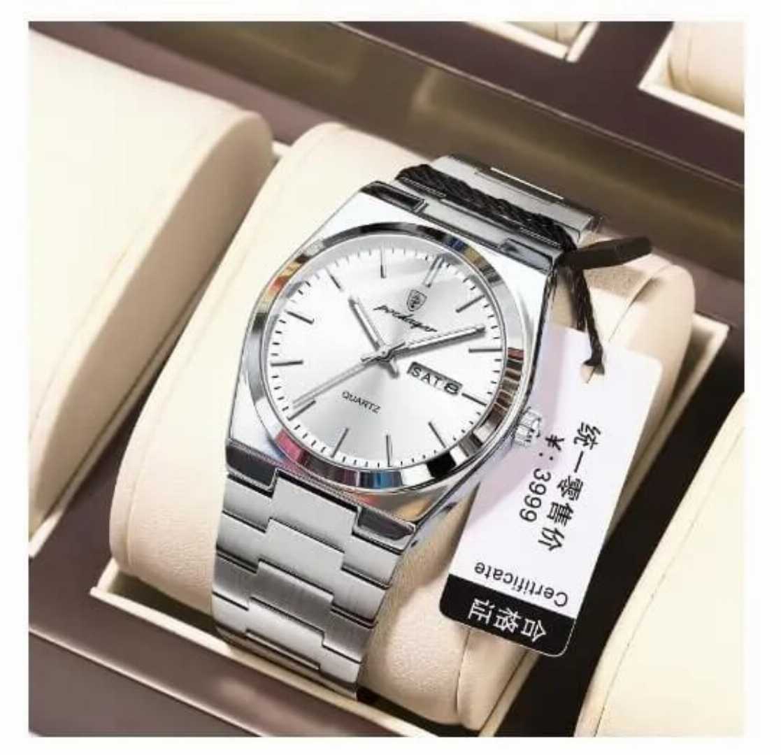 POEDAGAR 930 Business Luminous Stainless Steel Quartz Men’s Watch- SILVER WHITE