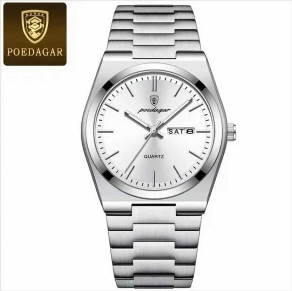 POEDAGAR 930 Business Luminous Stainless Steel Quartz Men’s Watch- SILVER WHITE - Image 2