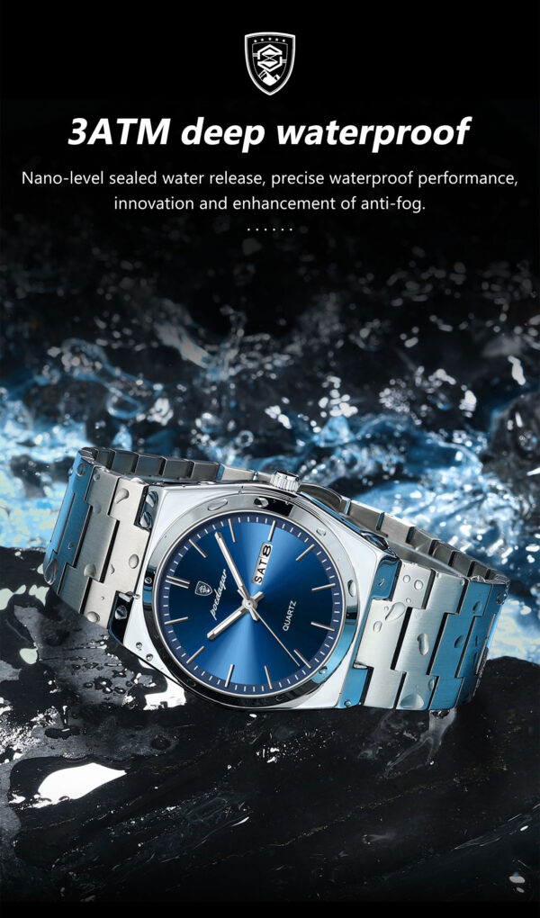 POEDAGAR 930 Business Luminous Stainless Steel Quartz Men’s Watch- Silver Blue - Image 5