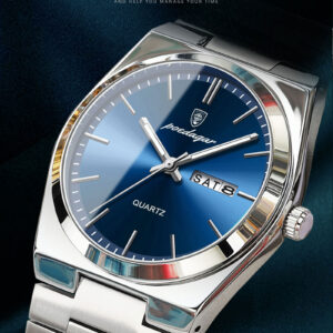 POEDAGAR 930 Business Luminous Stainless Steel Quartz Men’s Watch- Silver Blue