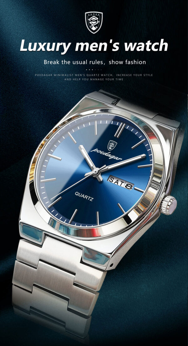POEDAGAR 930 Business Luminous Stainless Steel Quartz Men’s Watch- Silver Blue