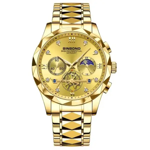 BINBOND 1236 Modern Style High Quality (Single Lock) Men’s Watch - Golden - Image 2