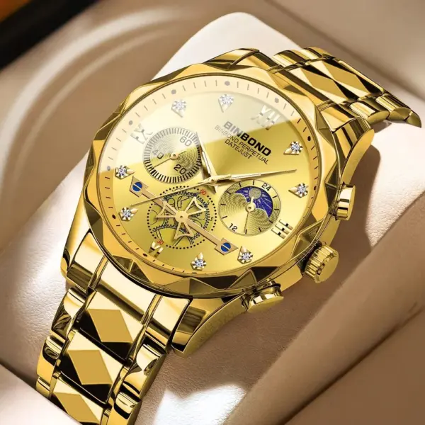 BINBOND 1236 Modern Style High Quality (Single Lock) Men’s Watch - Golden