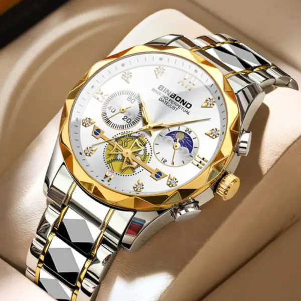 BINBOND 1236 Modern Style High Quality Single Lock Men’s Watch - Silver