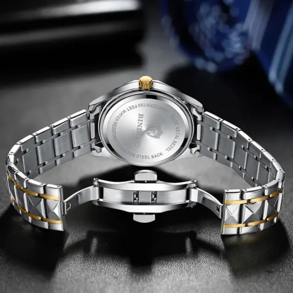 Luxury Binbond authentic men's watch waterproof night light dual calendar watch men's quartz watch diamond ceiling glass- Black - Image 4