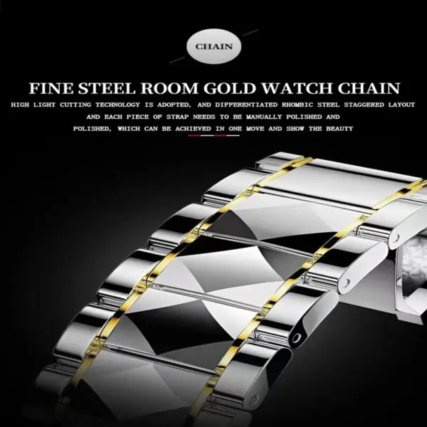 Luxury Binbond authentic men's watch waterproof night light dual calendar watch men's quartz watch diamond ceiling glass- Black - Image 3