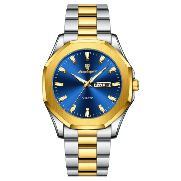 POEDAGAR 875 Minimalist Casual Stainless Steel Watch color: Gold Blue