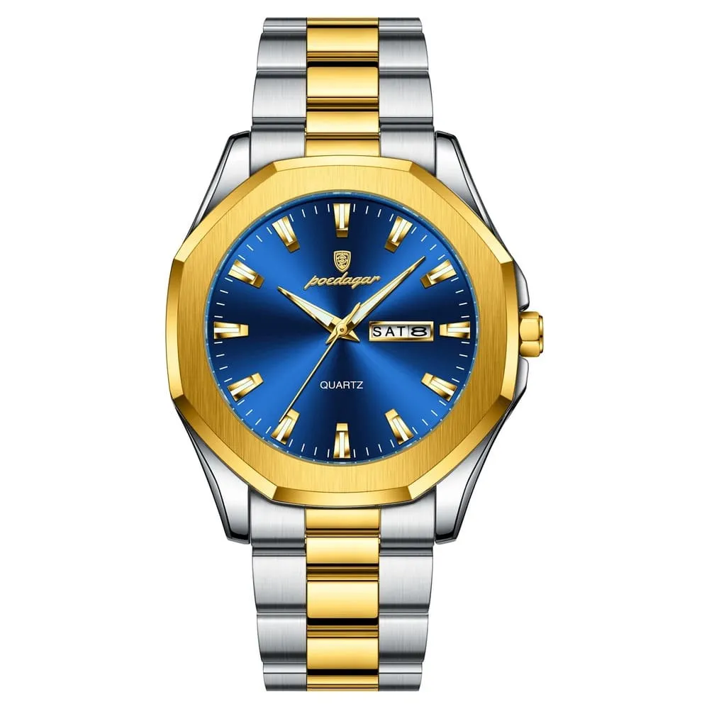 POEDAGAR 875 Minimalist Casual Stainless Steel Watch color: Gold Blue