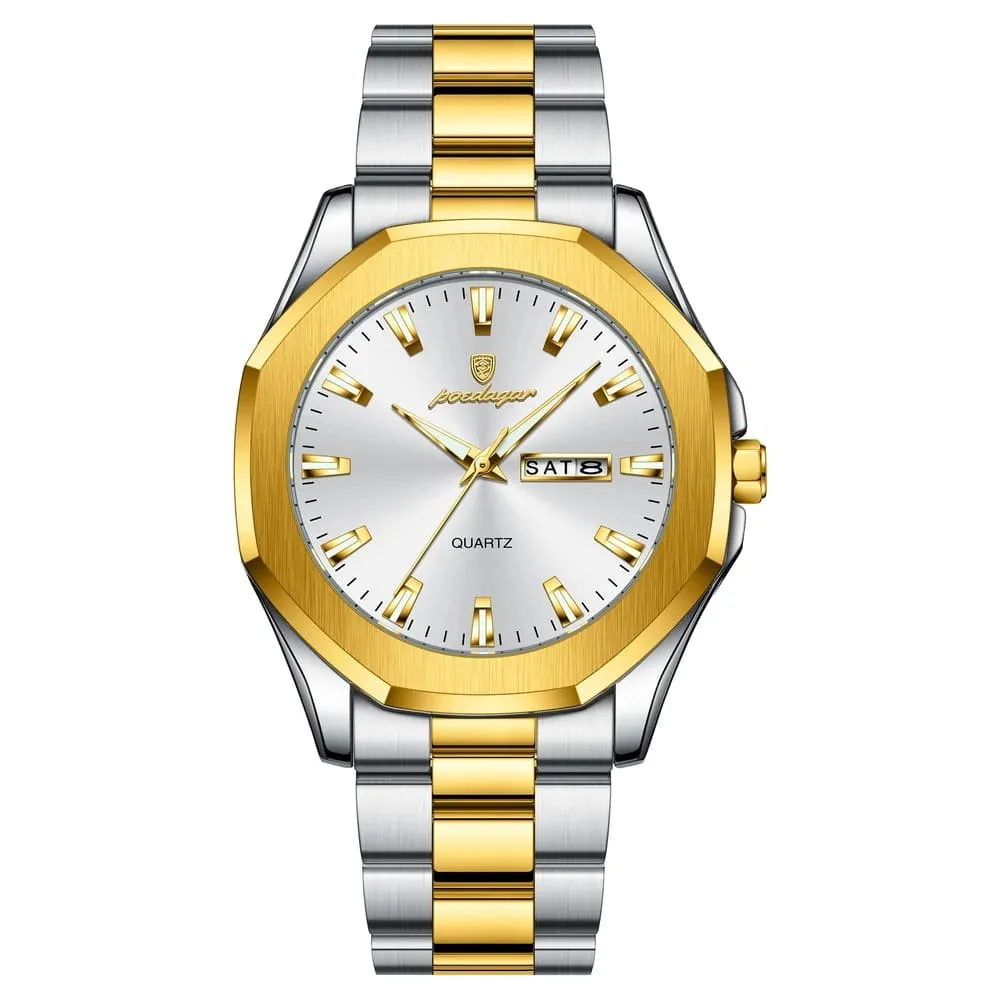 POEDAGAR 875 Minimalist Casual Stainless Steel Watch color: Gold White