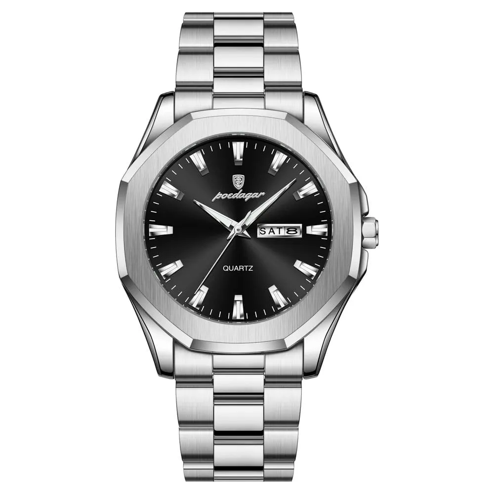 POEDAGAR 875 Minimalist Casual Stainless Steel Watch color: Silver Black