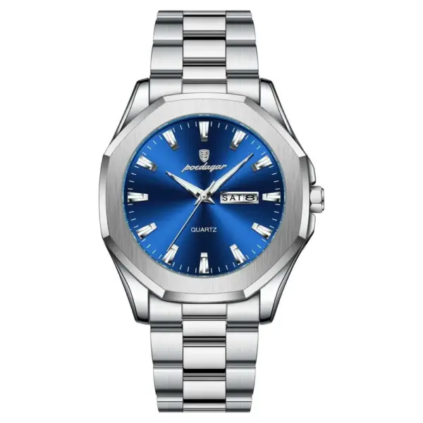 POEDAGAR 875 Minimalist Casual Stainless Steel Watch color: Silver Blue