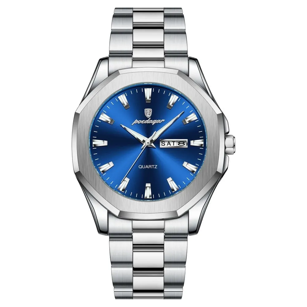 POEDAGAR 875 Minimalist Casual Stainless Steel Watch color: Silver Blue