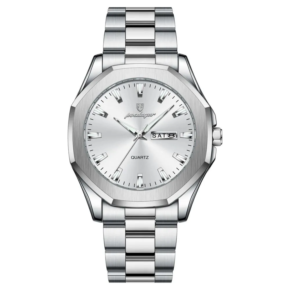 POEDAGAR 875 Minimalist Casual Stainless Steel Watch color: Silver White