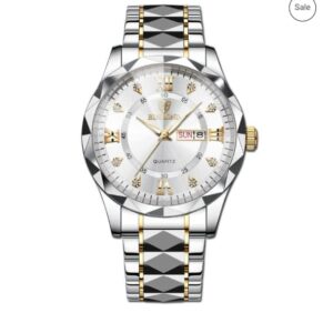 Luxury Binbond authentic men's watch waterproof night light dual calendar watch men's quartz watch diamond ceiling glass- Silver & Golden